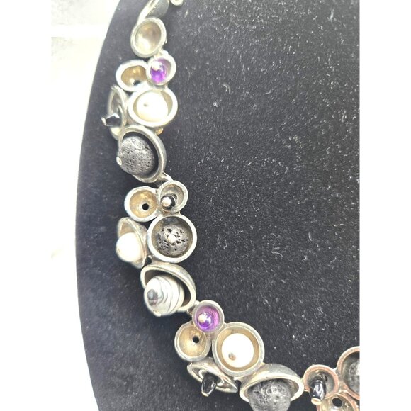 Osmose By Sonia Ferland Necklace MCM Brutalist Modern Designer with lava agate - Picture 4 of 9